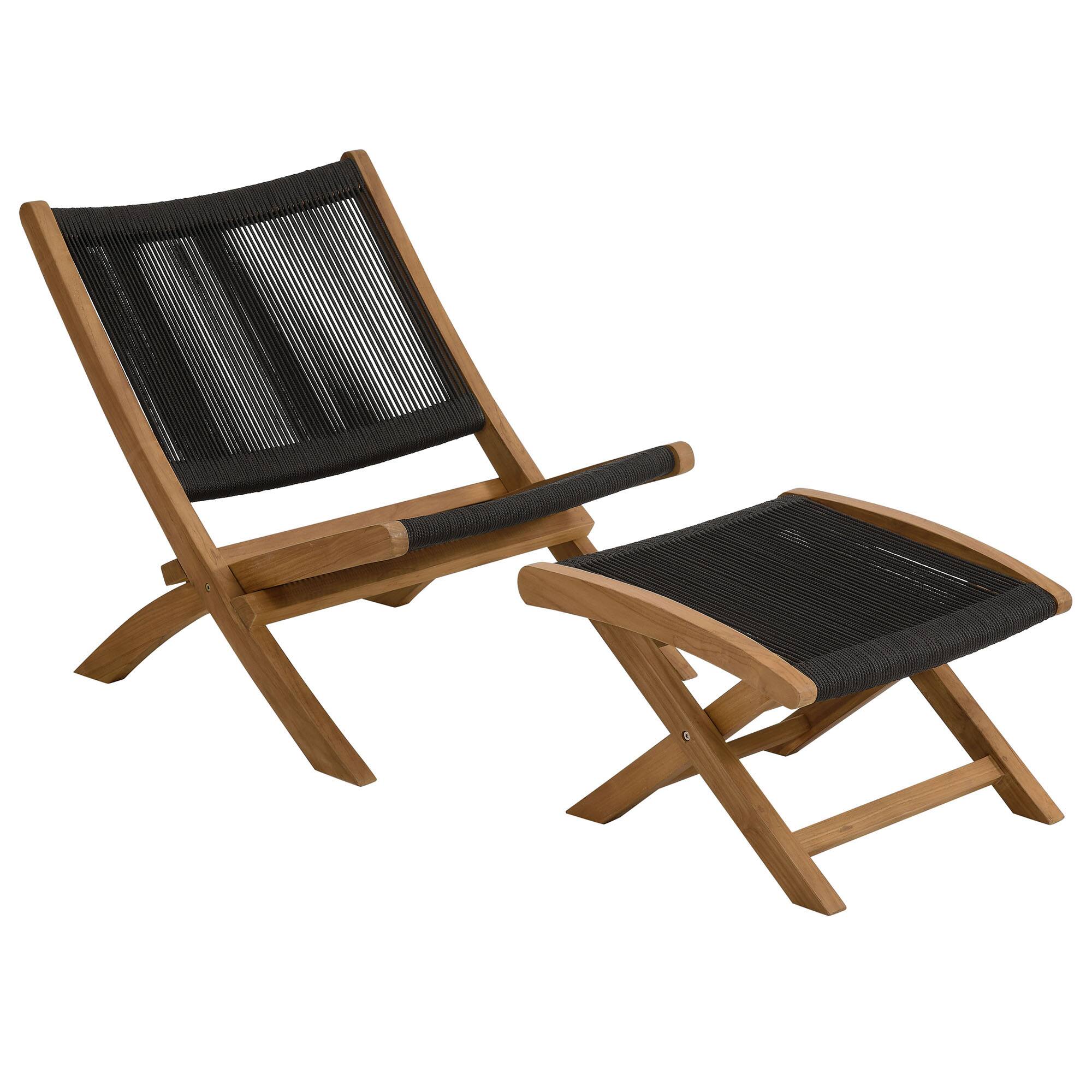 Left. Modway - Vienna 2-Piece Outdoor Patio Teak and Rope Folding Accent Lounge Chair and Ottoman Set by Modway - Natural Black.