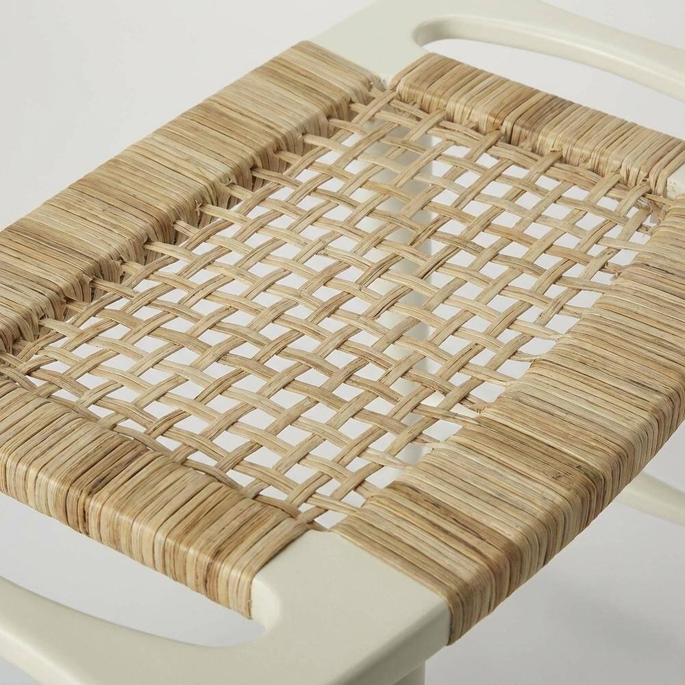 Alt View 2. Starlight Canyon Home - Distressed Wood Accent Stool, Coastal Style Accent Seating for Living Room - White.
