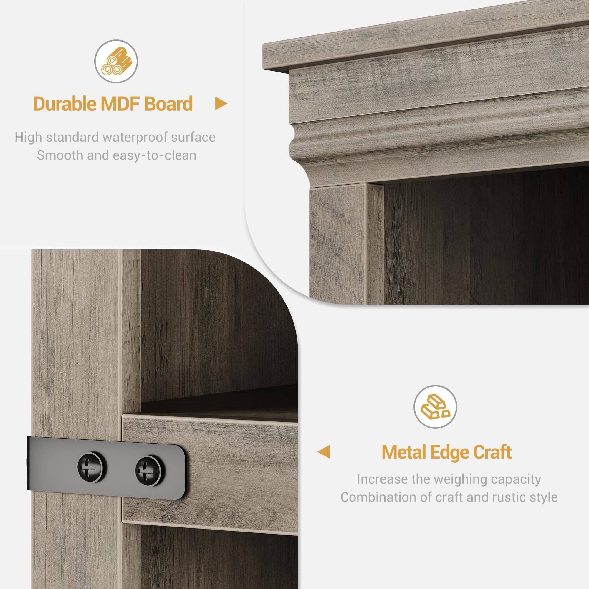 Durable MDF Board  
- High standard waterproof surface  
- Smooth and easy-to-clean  

Metal Edge Craft  
- Increase the weighing capacity  
- Combination of craft and rustic style