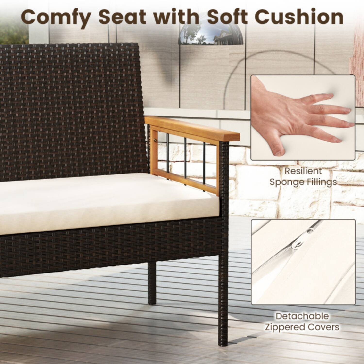 Comfy Seat with Soft Cushion  
Resilient Sponge Fillings  
Detachable Zippered Covers