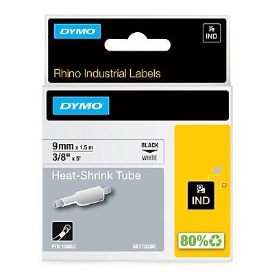 DYMO - Rhino Industrial 18053 Heat-Shrink Tube Label Maker Tape, 3/8" x 5', (18053) - Black On White
