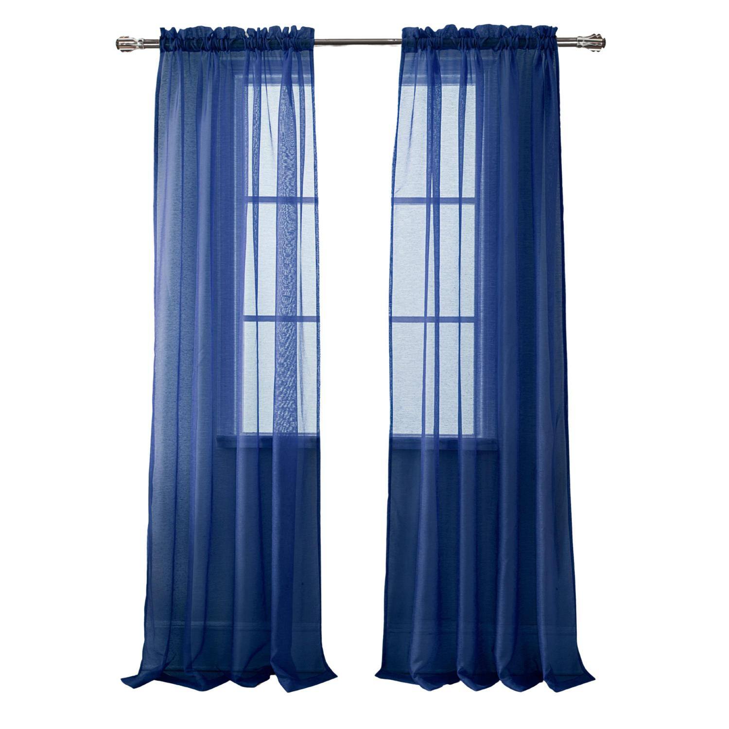 Front. RT Designers Collection - RT Designer Collection Celine Sheer Luxurious Modern Design Curtain Panel 54" x 84" Navy - Navy Blue.