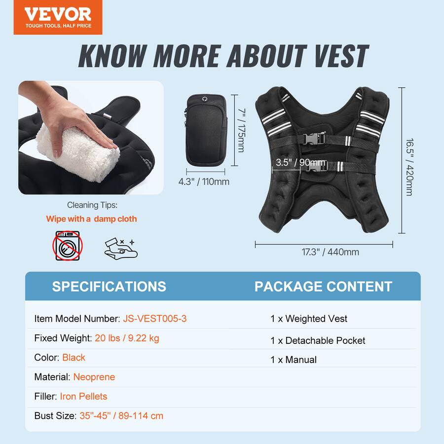 VEVOR Weighted Vest, 20 lbs Weight Vest with Reflective Stripe