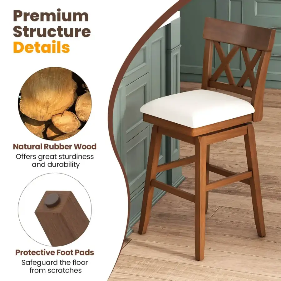 Premium Structure Details:

1. Natural Rubber Wood: Offers great sturdiness and durability.
2. Protective Foot Pads: Safeguard the floor from scratches.