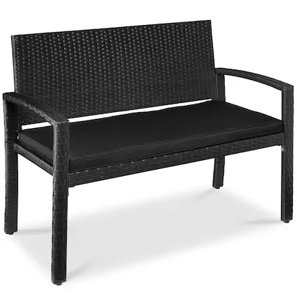 Front. Best Choice Products - Best Choice Products 2-Person Outdoor Wicker Bench Garden Patio Porch Furniture w/ 700lb Capacity - Black/Black - Black/Black.