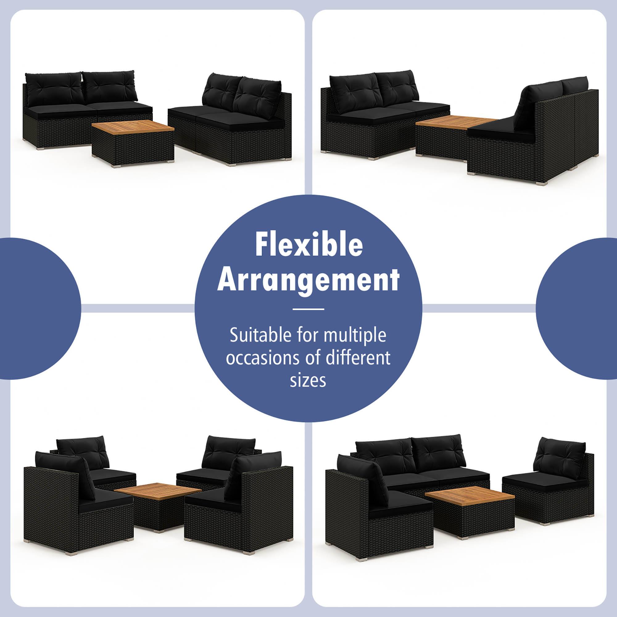 The text on the image reads, "Flexible Arrangement - Suitable for multiple occasions of different sizes." This text is grouped and corrected as follows:

"Flexible Arrangement - Suitable for multiple occasions of different sizes."