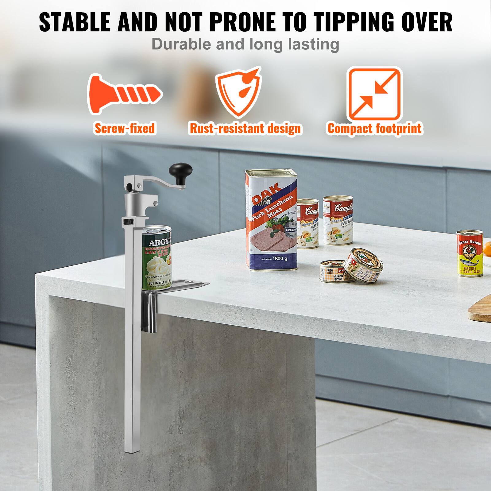 STABLE AND NOT PRONE TO TIPPING OVER  
Durable and long lasting  
Screw-fixed  
Rust-resistant design  
Compact footprint