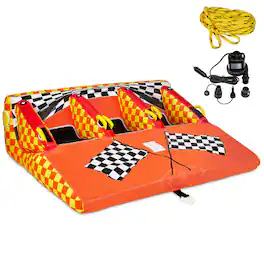 Sunny & Fun - Towable Water Tube, 3 Person Inflatable Towable Tube for Boating with Air Pump & Rope