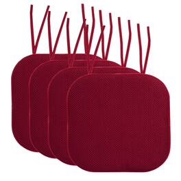 Sweet Home Collection - Honeycomb Memory Foam Non-Slip 16" x 16" Chair Cushion Pad with Ties, 4-Pack - Wine