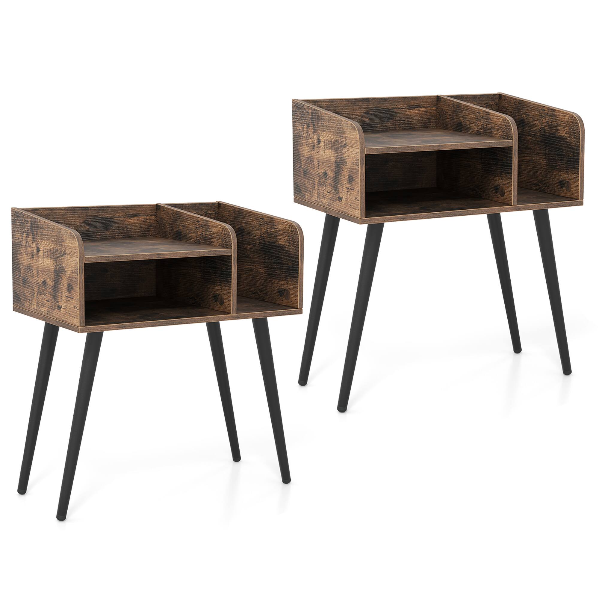 Alt View 19. Costway - 2PCS Mid Century Modern End Table with  Open Shelves Metal Support Legs - Brown/Black.