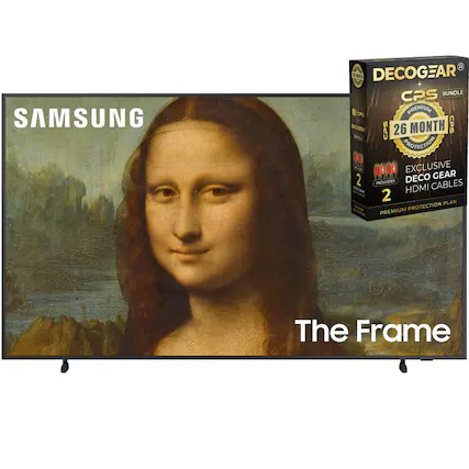 SAMSUNG
The Frame
DECOGEAR + CPS BUNDLE
PREMIUM
26 MONTH PROTECTION
EXCLUSIVE DECO GEAR
INCLUDES HDMI CABLES
2 PLAN
PREMIUM PROTECTION PLAN