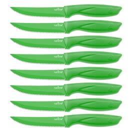 NutriChef - Steak Knife Set of 8 - Premium Serrated Stainless Steel Kitchen Knife Set - Ergonomic Design, Sharp Blades - Green