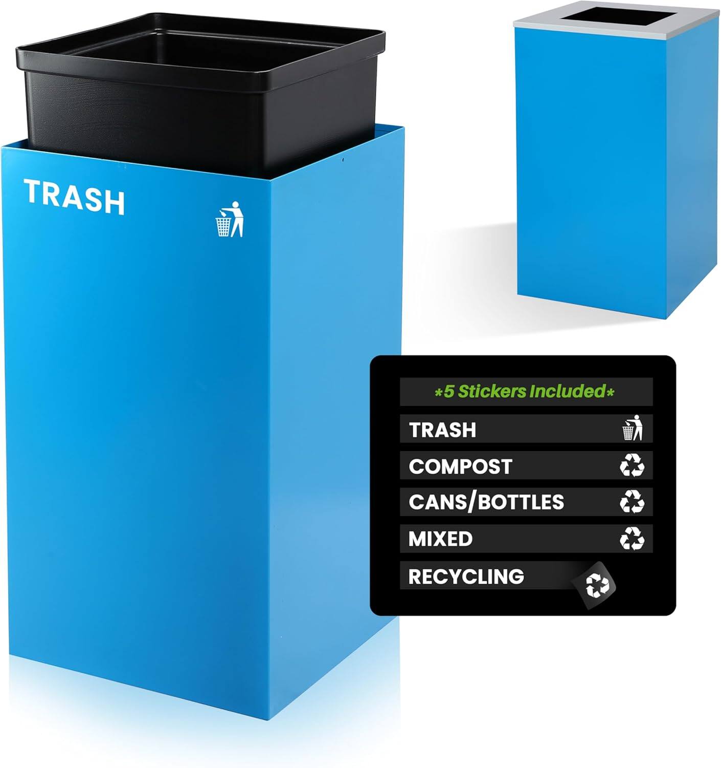 *5 Stickers Included*
TRASH
COMPOST
CANS/BOTTLES
MIXED
RECYCLING