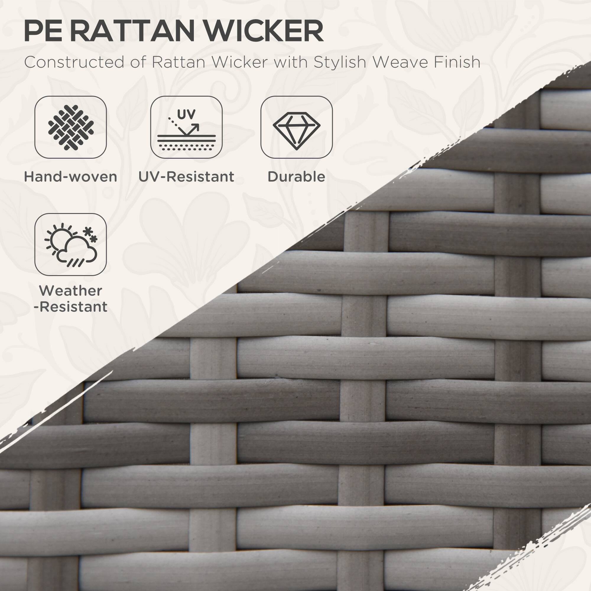 PE RATTAN WICKER
Constructed of Rattan Wicker with Stylish Weave Finish
Hand-woven
UV-Resistant
Durable
Weather-Resistant
