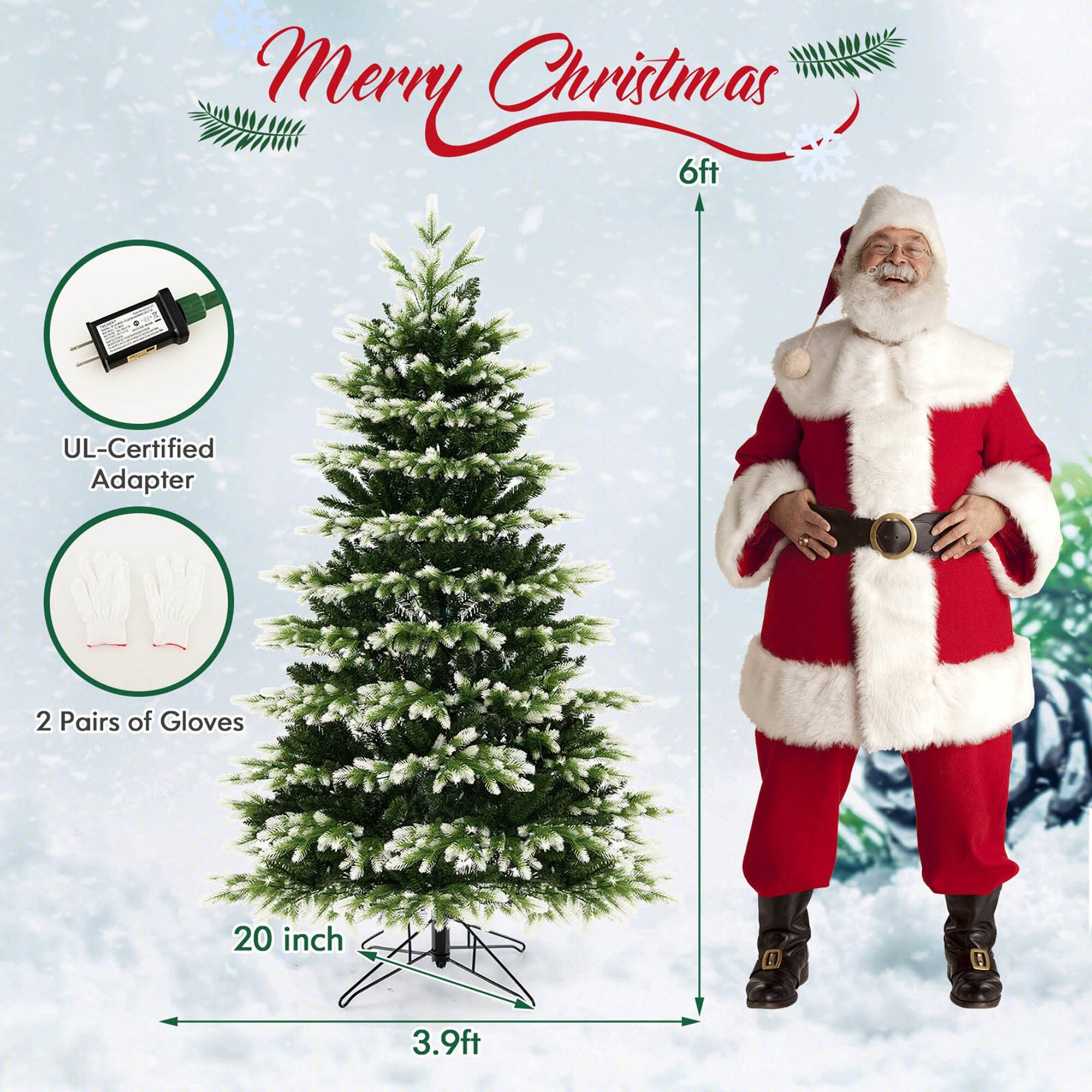 Merry Christmas 6ft UL-Certified Adapter 2 Pairs of Gloves 20 inch A 3.9ft