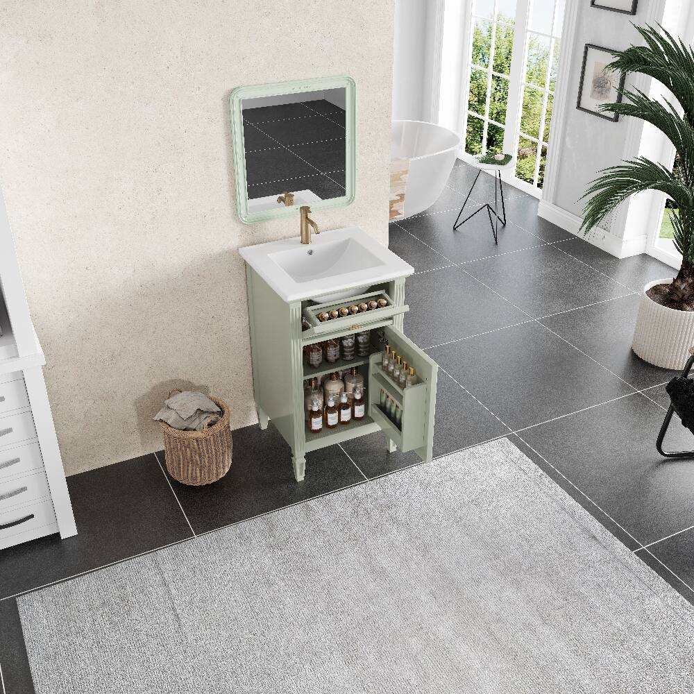 Alt View 2. Loheer - Loheer 20 inch green bathroom vanity with ceramic sink and solid wood legs - Green.
