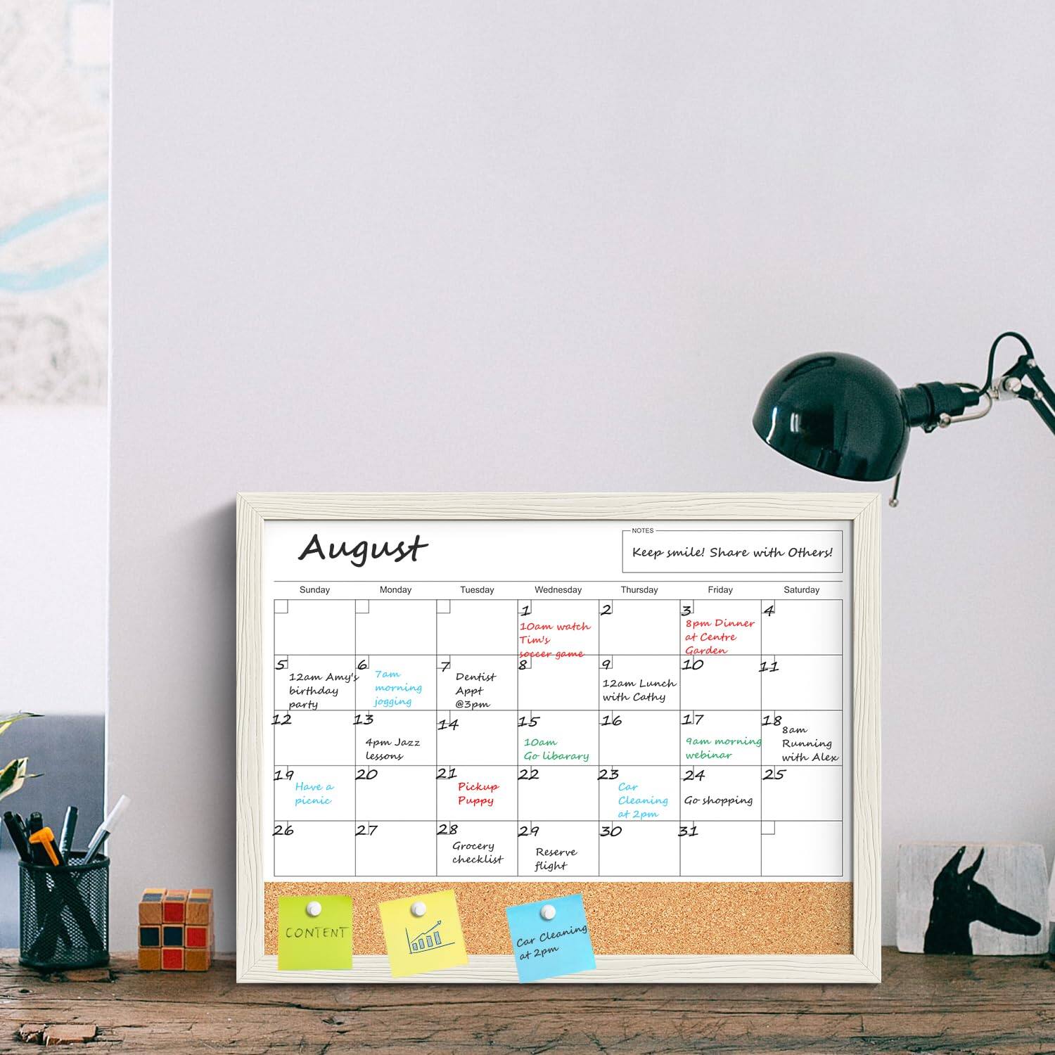 **August**

**Sunday**  
5 - 2pm Amy's birthday party  
12 - 4pm Jazz lessons  

**Monday**  
6 - 7am morning jogging  
14 - 9am Dentist  

**Tuesday**  
7 - 8pm Dinner at Centre Garden  
17 - 9am morning with Alex  

**Wednesday**  
8 - 10am watch Premier League  
16 - 12am lunch with Cathy  

**Thursday**  
9 - 10am Car cleaning at 2pm  
24 - Go shopping  

**Friday**  
10 - 11am Reserve flight  

**Saturday**  
11 - 12pm Pickup Puppy  
25 - Grocery checklist  

**26 - 27 - 28 - 29 - 30 - 31**  

**Keep smile! Share with Others!**  

**CONTENT**  
**Car Cleaning at 2pm**