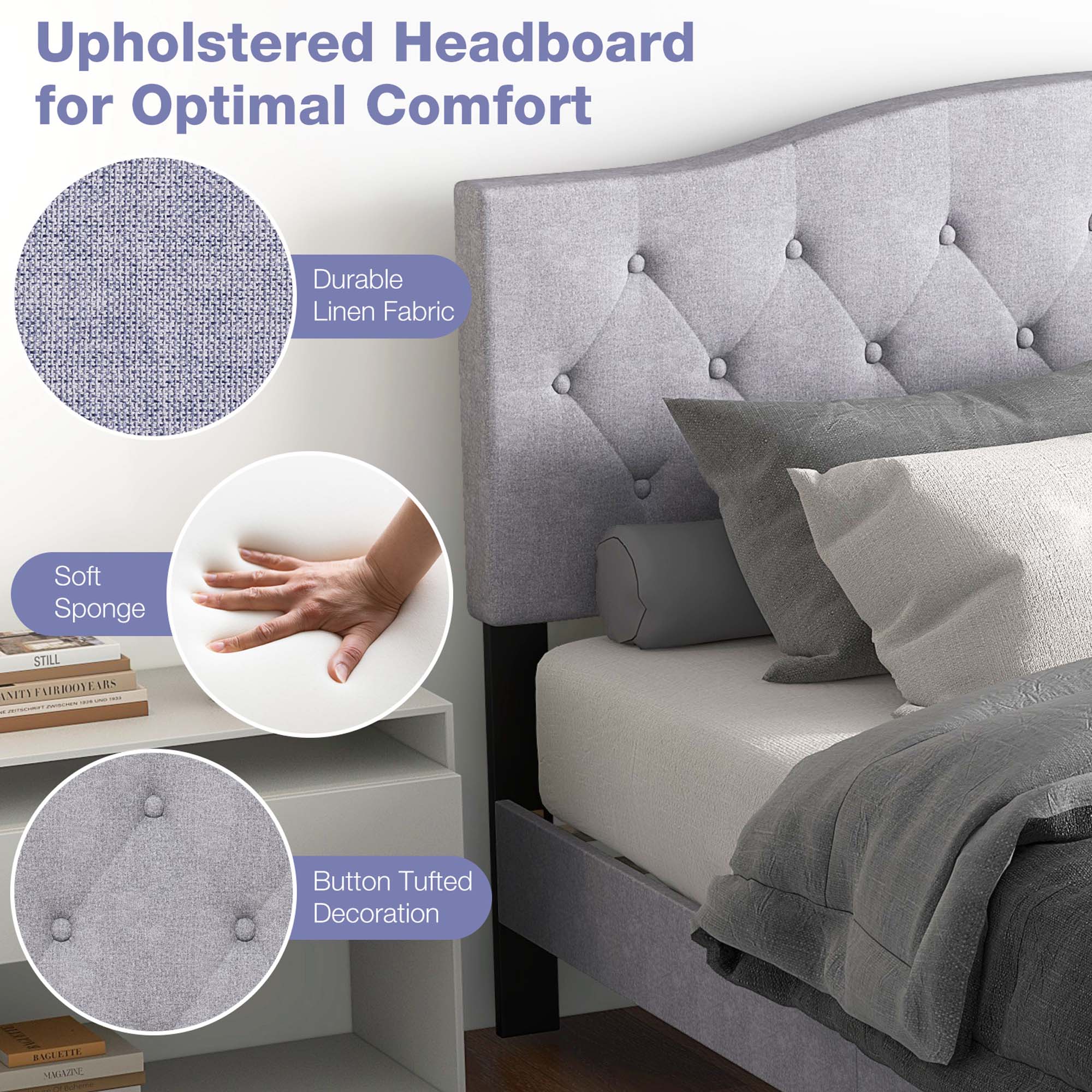 Upholstered Headboard for Optimal Comfort Durable Linen Fabric Soft Sponge Button Tufted Decoration