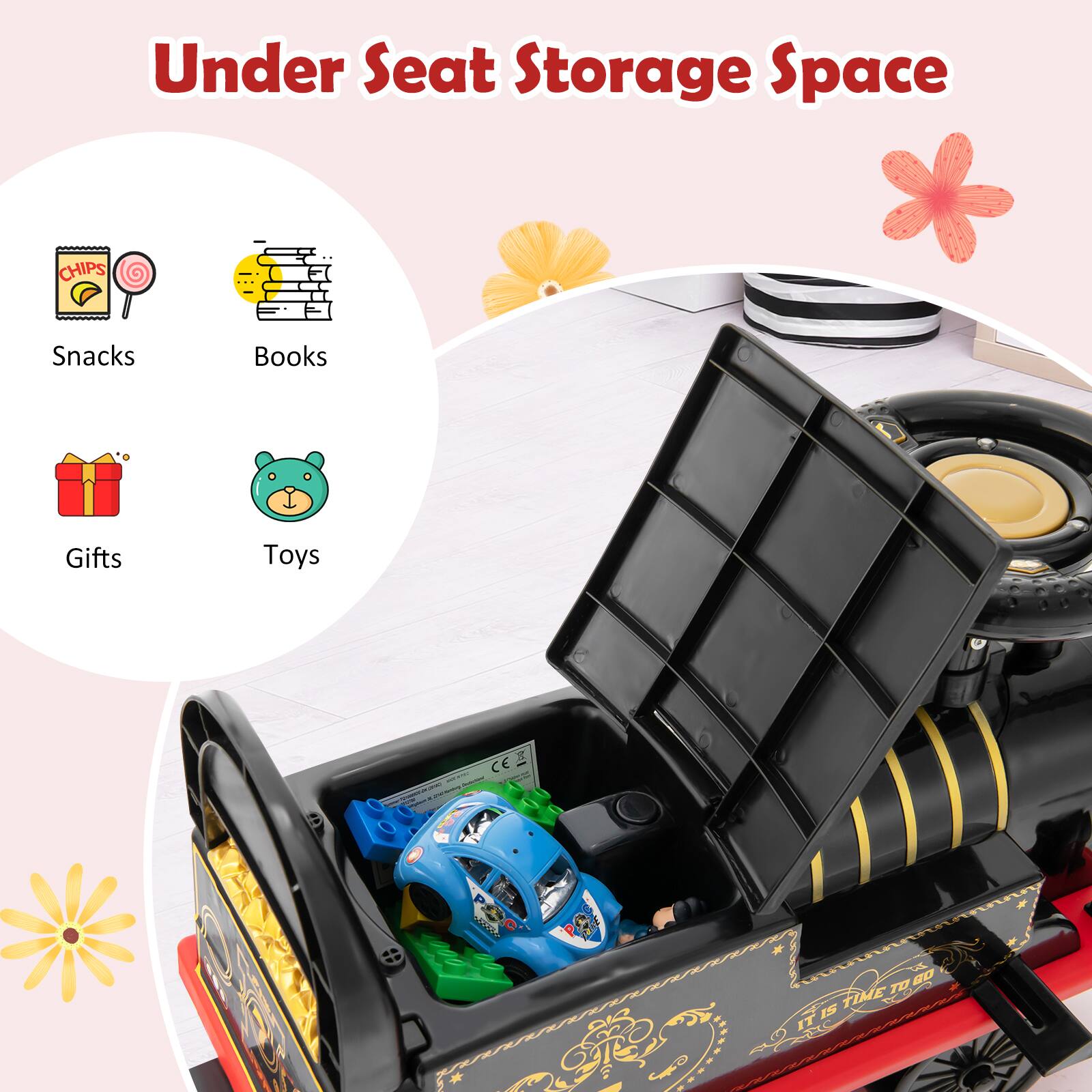 Under Seat Storage Space

- Snacks
- Books
- Gifts
- Toys

CE

IT IS TIME TO GO