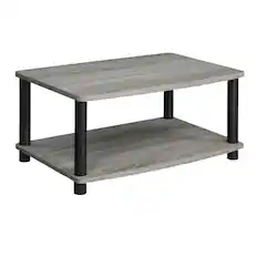 Front. FurniFact - Elevated TV Stand with No Tools Assembly in French Oak Grey and Black Finish - Brown.
