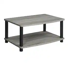 FurniFact - Elevated TV Stand with No Tools Assembly in French Oak Grey and Black Finish - Brown