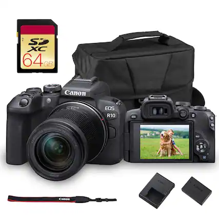 Canon EOS R10 M W
RF-S 18-150mm LENS F3.5-6.3
CANON F3.5-6.3-15.5TM S_STM IS
64GB SD XC
Canon
Canon
Canon