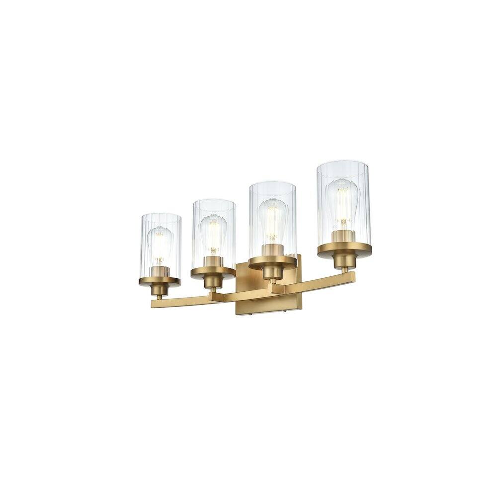 Left. Living District - Thane 25 inch Wall Sconce in Satin Gold - Satin Gold And Clear.