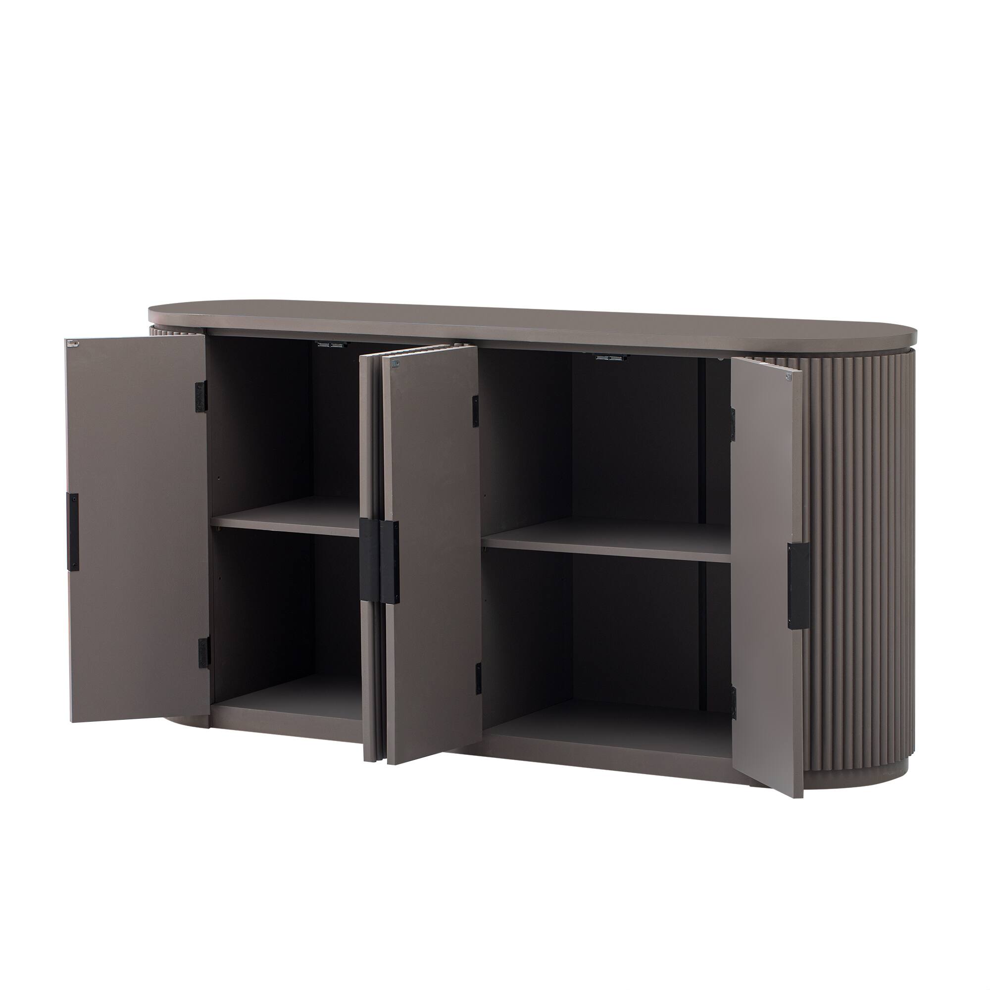 Back. TinyHomie - Vertical Striped Door Storage Cabinet with Metal Handles Adjustable Suitable for Study Entryway and Living Room - Brown.