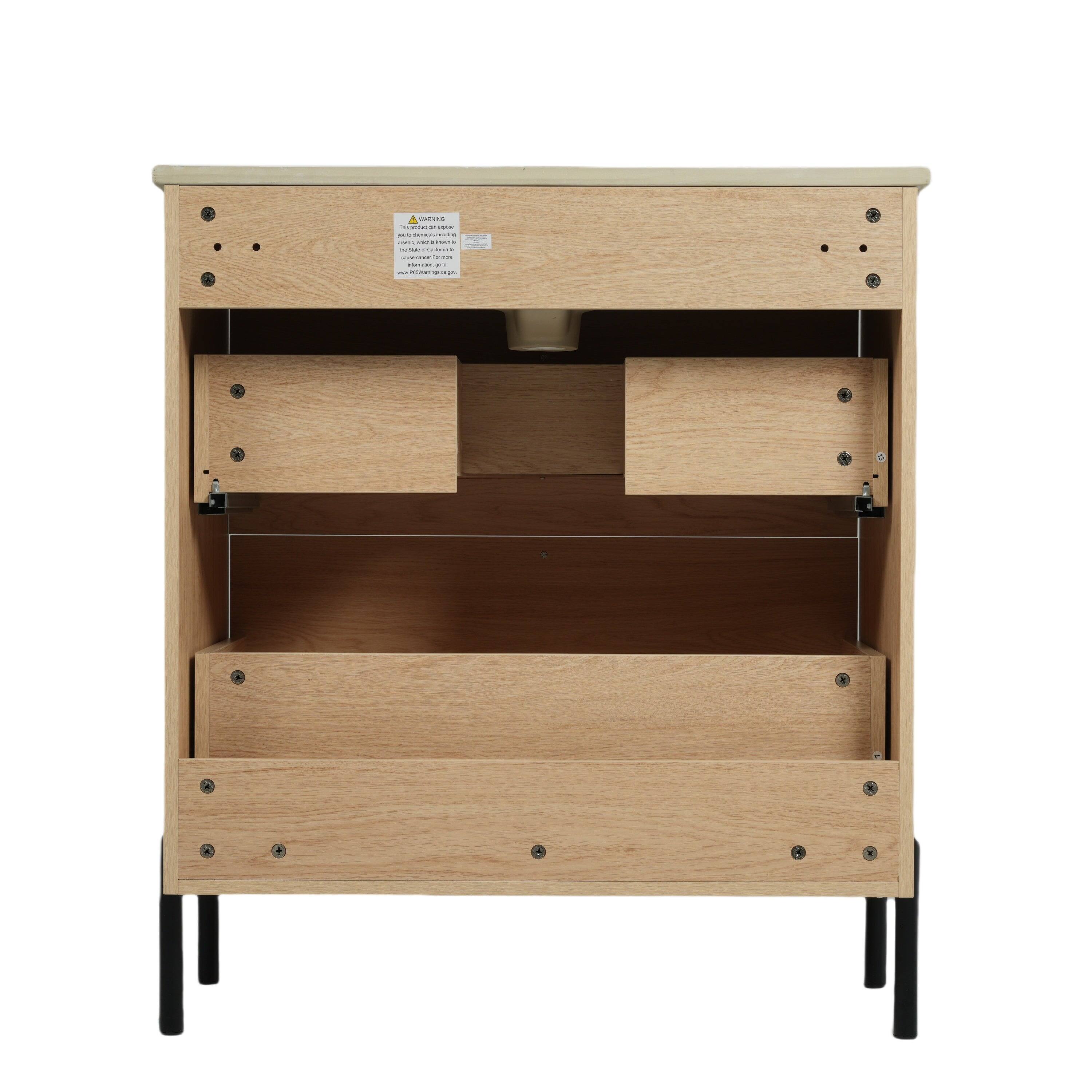 Alt View 9. Boyel Living - 30 Inch Bathroom Vanity with Ceramic Sink Full Extension Drawers Soft Close Fluted Design Natural - Natural.