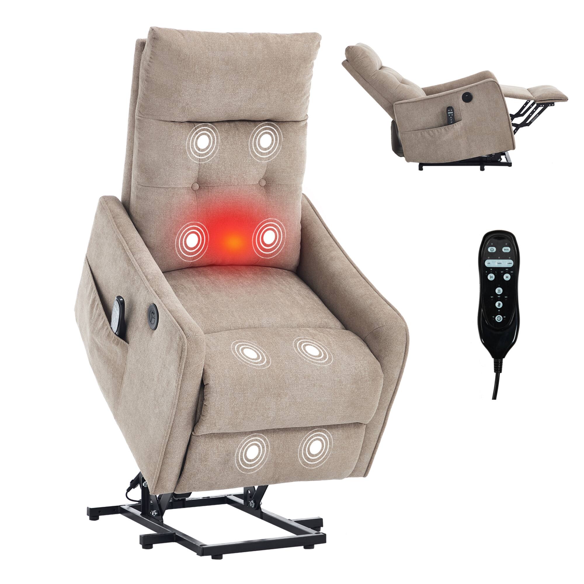 Alt View 7. GOODSILO - Single Motor Power Lift Recliner Chair with Massage and Heat Features for Enhanced Comfort and Relaxation - Khaki.