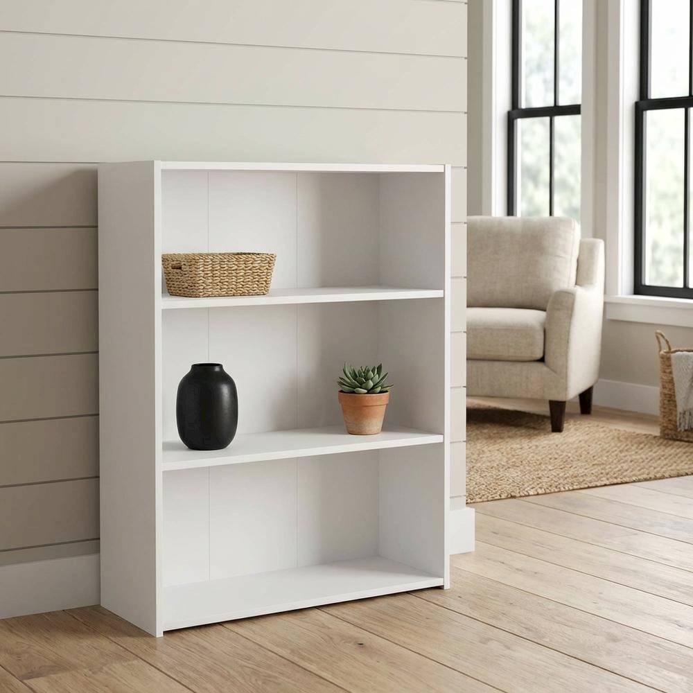 Angle. FurniFact - Engineered Wood Bookcase with Open Shelves for Home Office and Living Room - White.