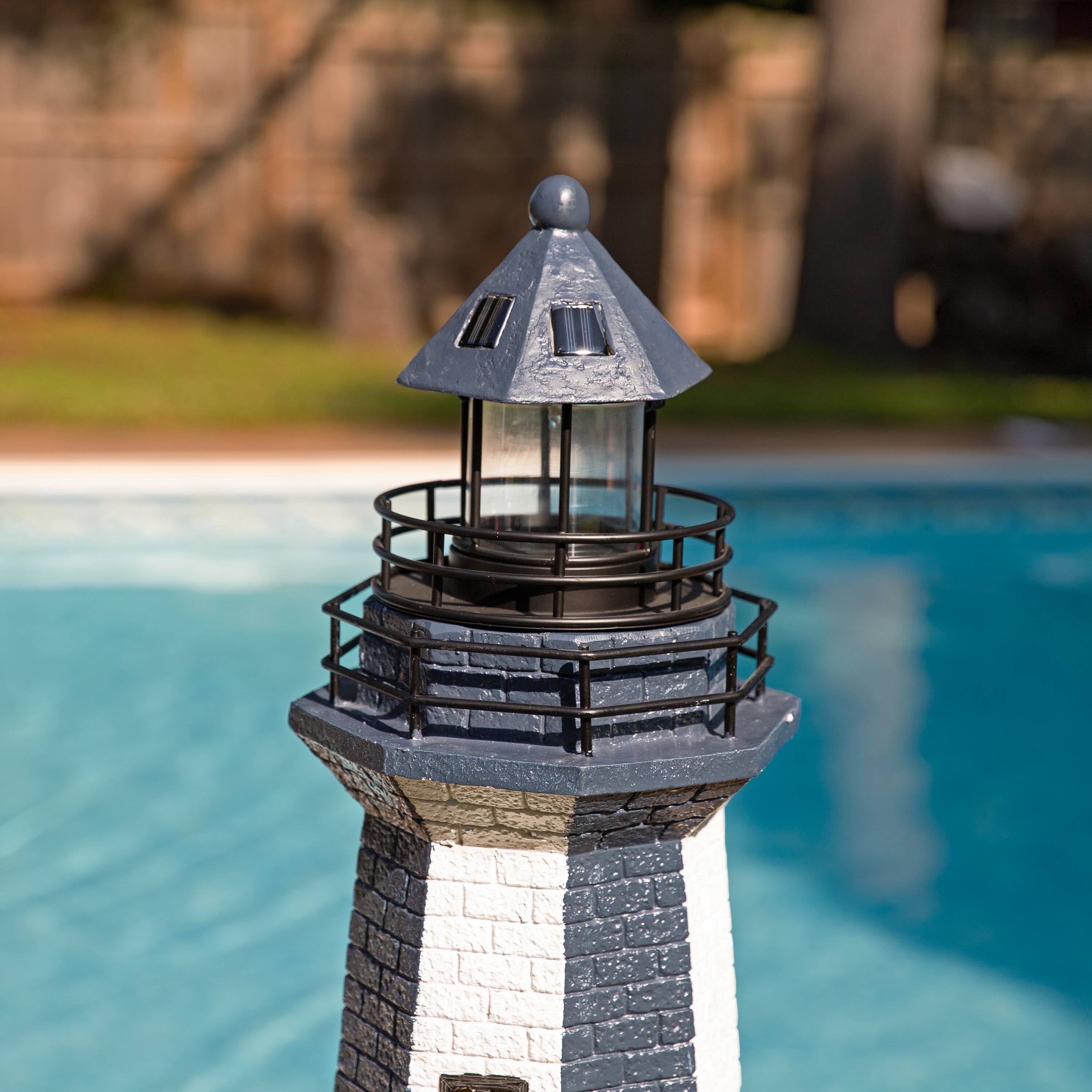 Alt View 9. Sunnydaze - 36 in Resin and Metal Solar LED Lighthouse Statue - Blue Stripe.