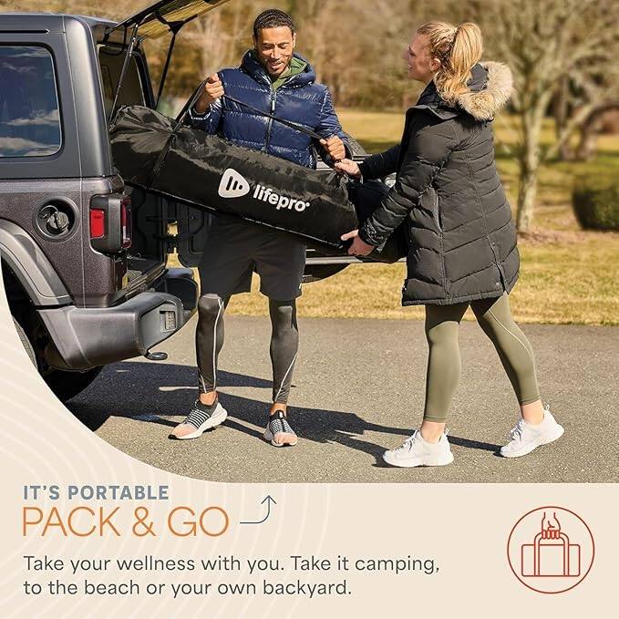 IT'S PORTABLE  
PACK & GO  

Take your wellness with you. Take it camping, to the beach or your own backyard.