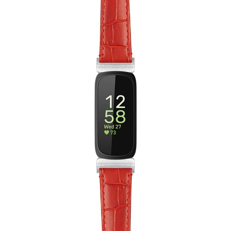 Photos - Smartwatches Crocodile StrapsCo -  Strap Leather Watch Band For Fitbit Inspire 3 - Red  fb.in3.st20.6.12 (Silver Hardware)