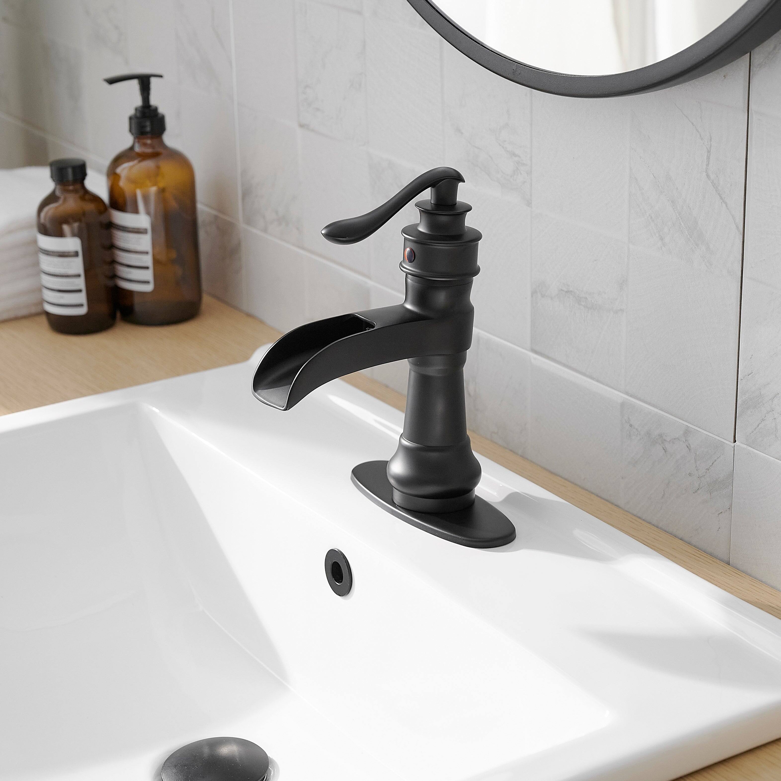 Alt View 2. Boyel Living - Waterfall Single Hole Single-Handle Low-Arc Bathroom Faucet with Pop-up Drain in Matte Black - Matte Black.