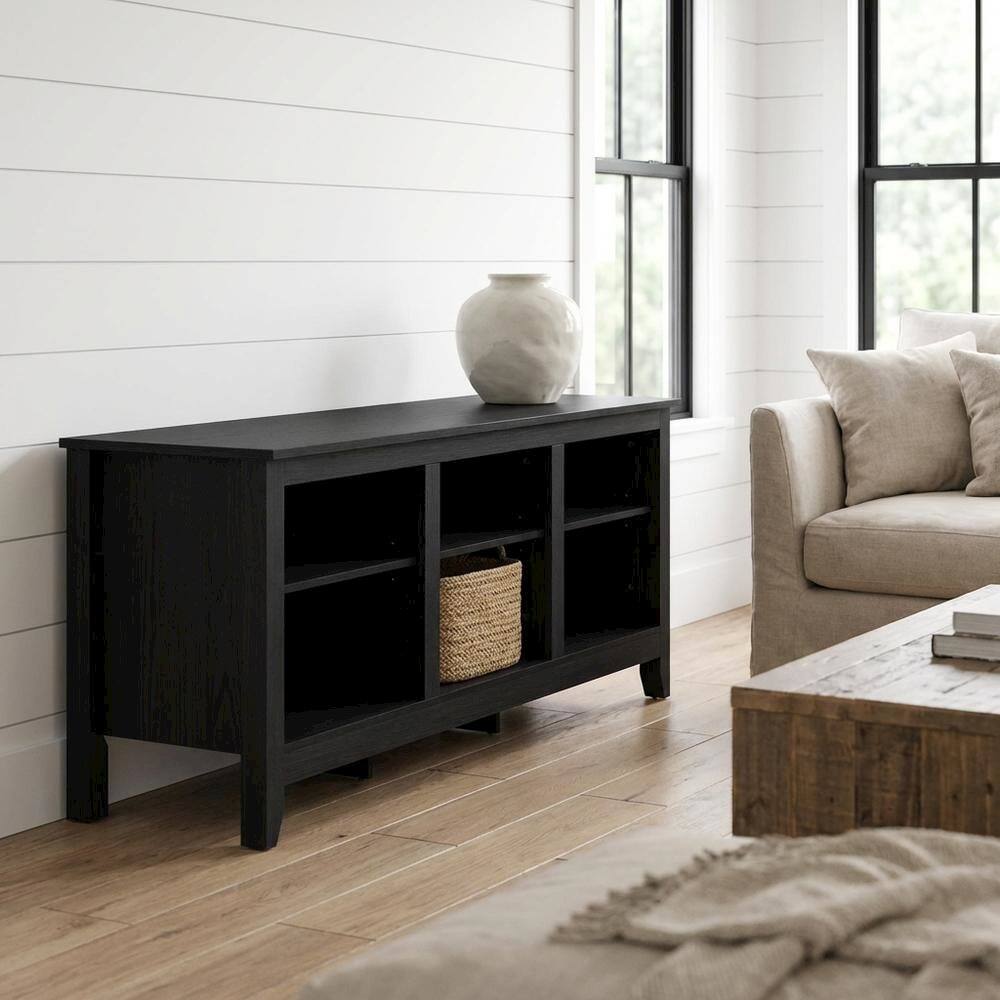 Alt View 1. FurniFact - Wood TV Entertainment Center for 65 Inch TV with Américo Finish and Storage - Black.