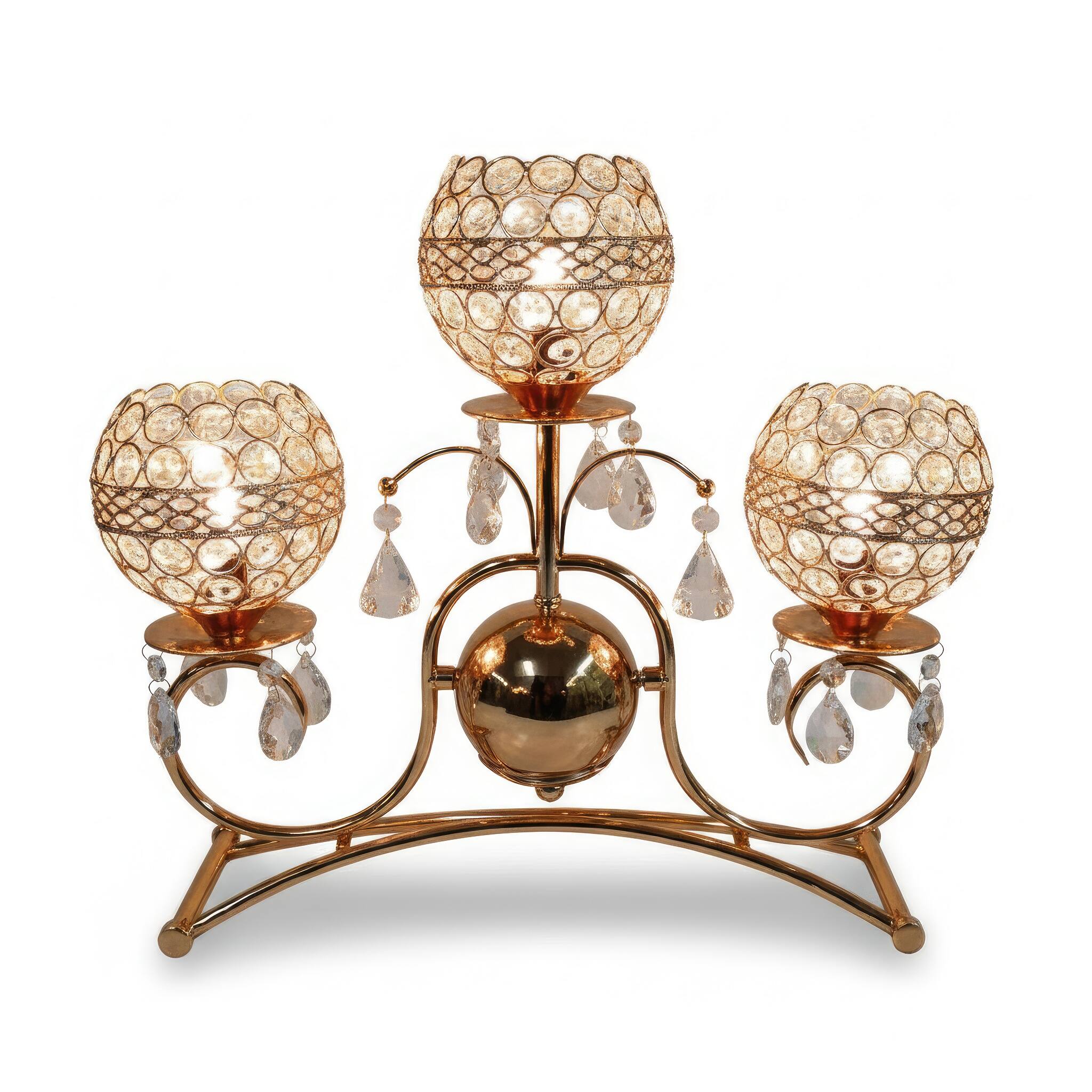 Angle. FC Design - 16"H Polished Gold Artistic Frame w/ Three Faux Crystal Globe Shades Touch Lamp.