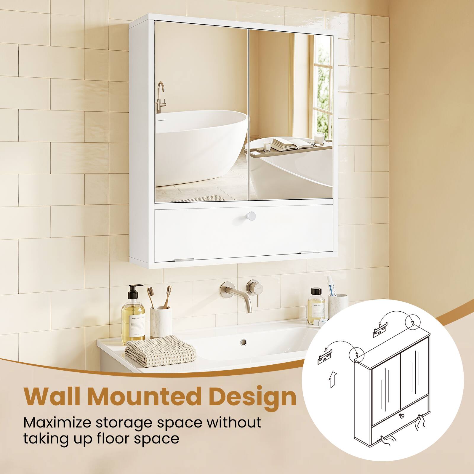 Wall Mounted Design  
Maximize storage space without taking up floor space
