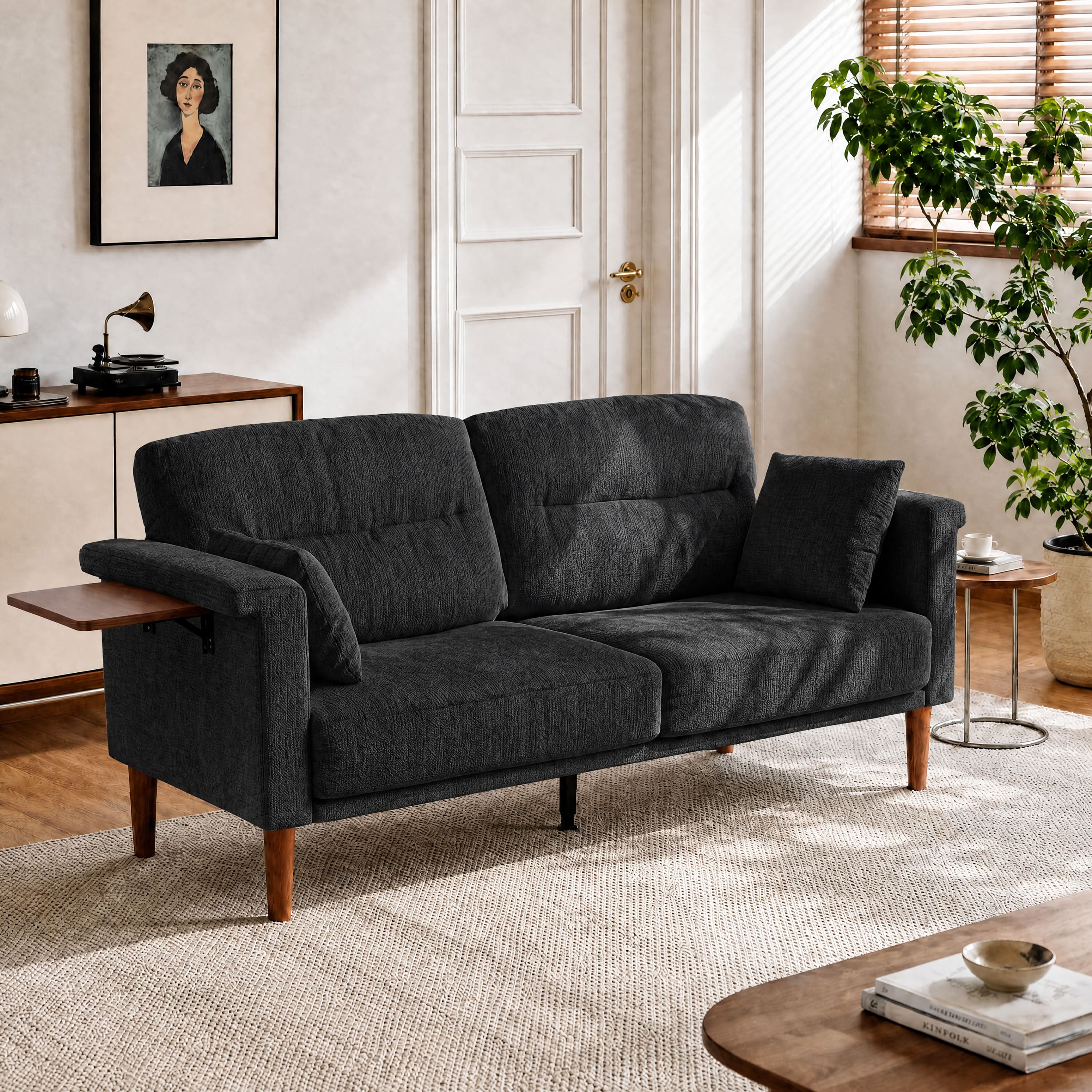 "Vipbear - 69"" Loveseat Sofa with Foldable Side Table, Modern Small Couches for Bedroom, Small Spaces, Dorms, Office, Apartment - Black" price history on PriceWatchPro
