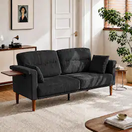 Vipbear - 69" Loveseat Sofa with Foldable Side Table, Modern Small Couches for Bedroom, Small Spaces, Dorms, Office, Apartment - Black