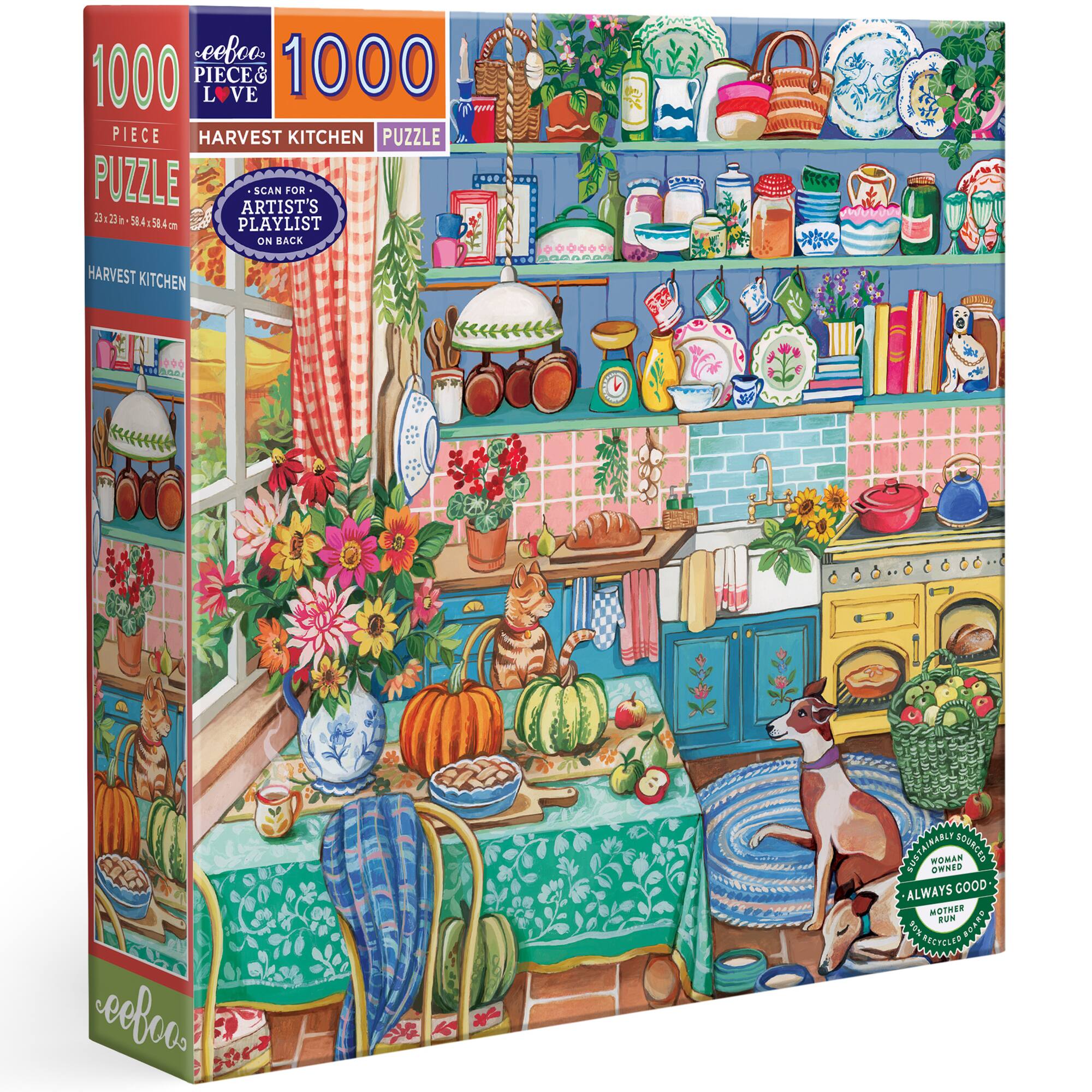 1000 PIECE LOVE HARVEST KITCHEN PUZZLE

PUZZLE ARTIST'S SCAN FOR PLAYLIST ON BACK

HARVEST KITCHEN

23.2 x 23.5 x 5.8 cm

SUSTAINABLY WOMAN OWNED SOURCED ALWAYS GOOD MOTHER RUM BOARD REIZIOJAN.COM RECYCLED