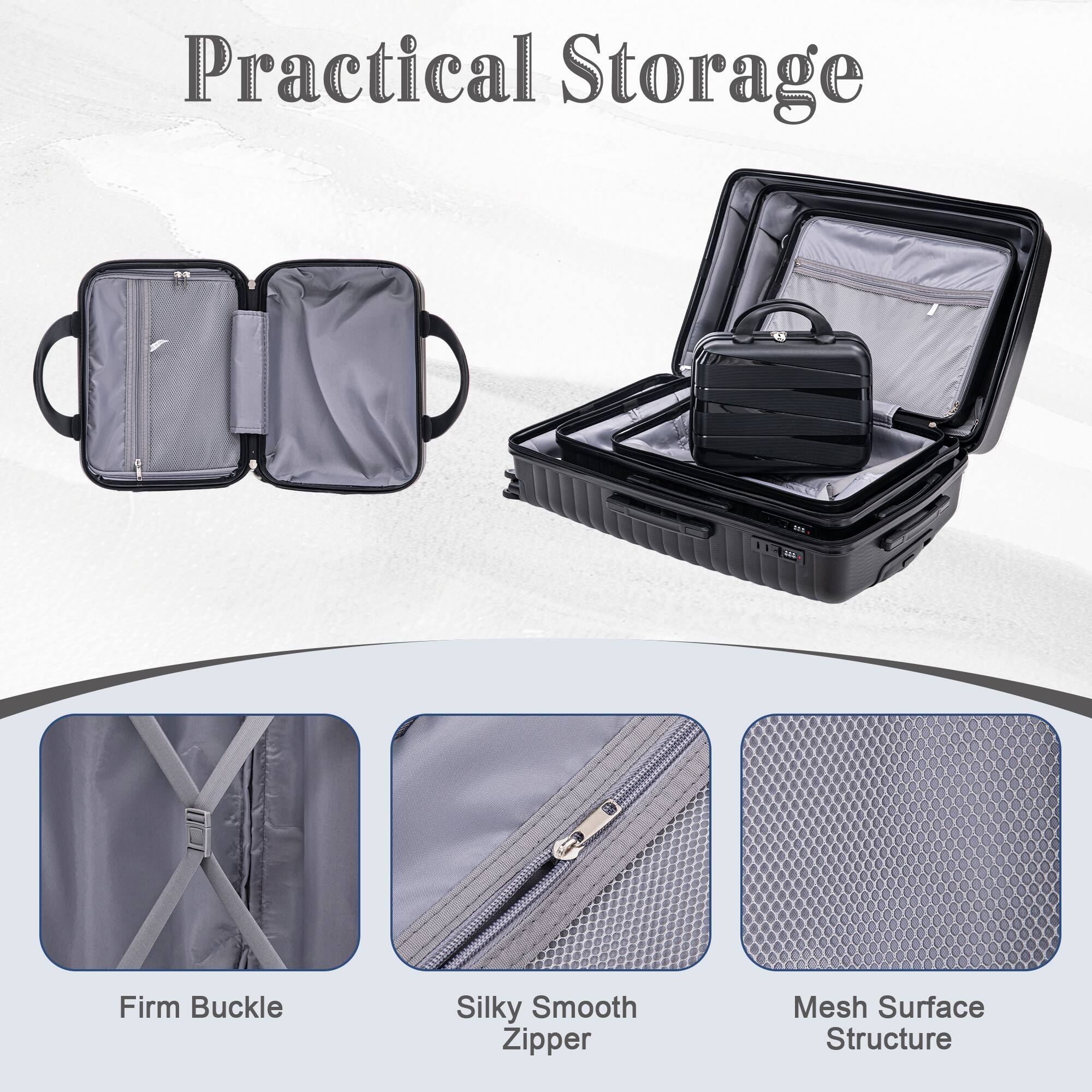 Practical Storage

Firm Buckle

Silky Smooth Zipper

Mesh Surface Structure