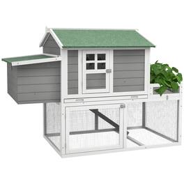 Pawhut - 63" Wooden Outdoor Backyard Chicken Coop, Hen House with Raised Garden Bed, Run Area, Nesting Box, Removable Tray