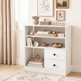 Costway - Open Storage Cabinet with 3 Open Compartments & 2 Detachable Fabric Drawers - White