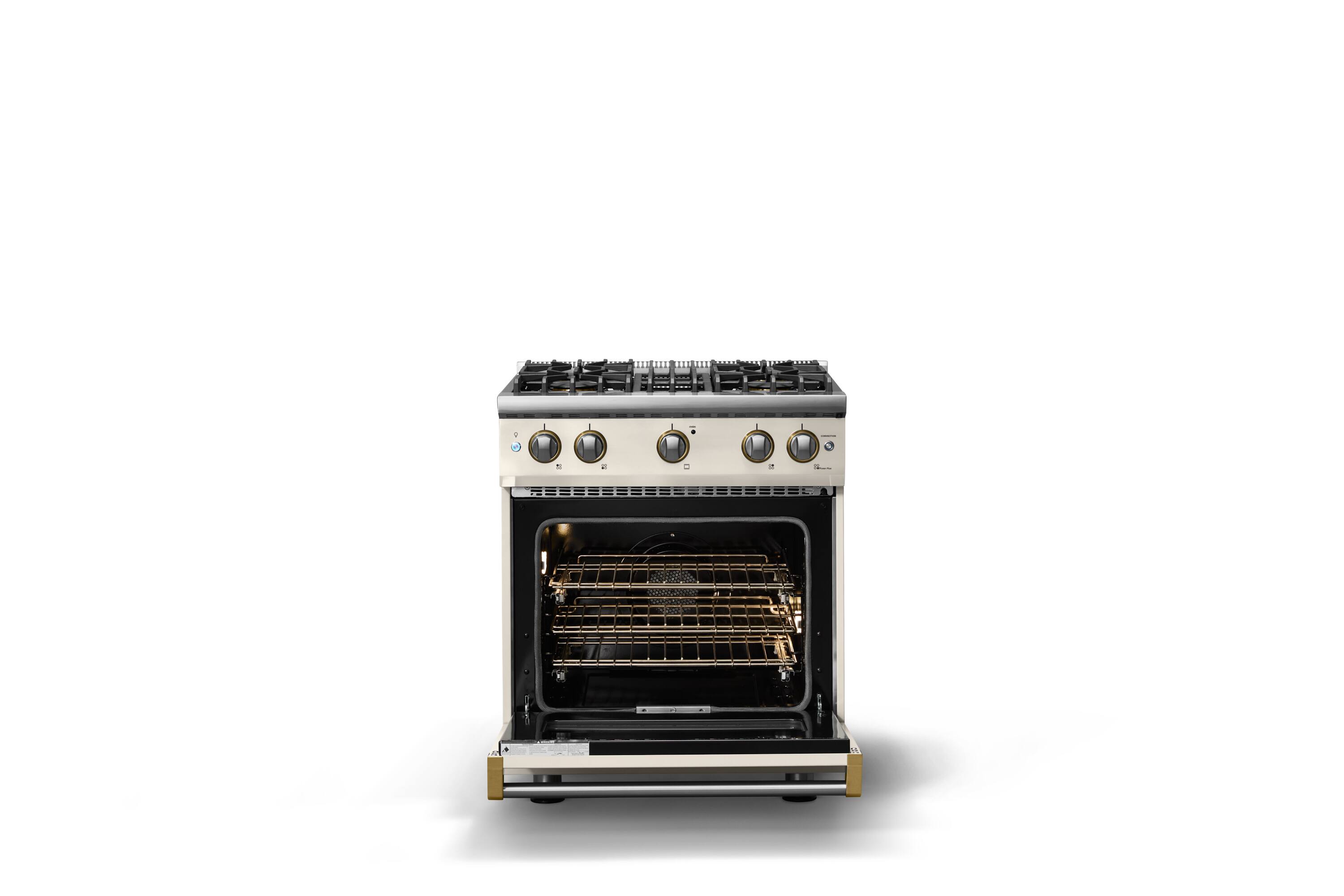 Alt View 2. Viking - 30 in. Wide Pro 5 Series 4.0 Cu. Ft. Freestanding Sealed 4 Burner Gas Convection Range - Pure White/Brushed Brass - Pure White.