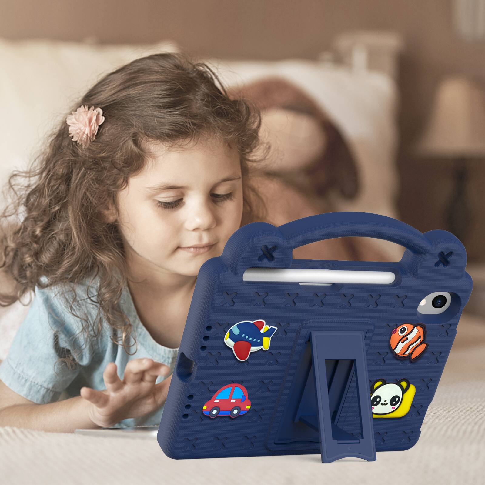 Alt View 3. UUCOVER - Kids Case for iPad mini A17 Pro 8.3-inch 2024/iPad mini 6th Gen 2021,Shockproof EVA Case Handle Adjustable Stand Cover - Navyblue.