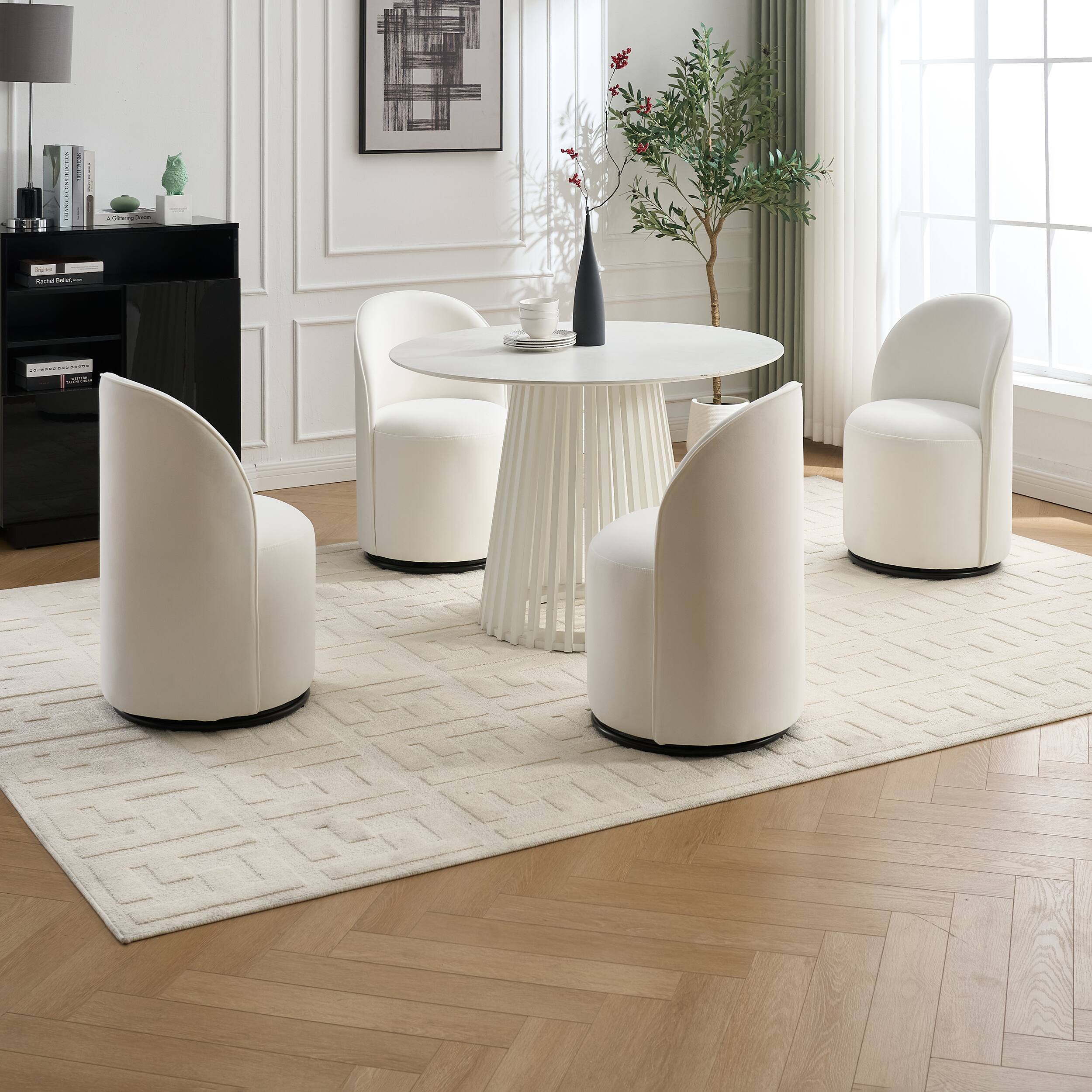 Alt View 10. Tiramisubest - Set of 1 Upholstered Barrel Chair,Mid Century Modern Round Velvet Dining Chair,360°Swivel Comfy Armless Accent Chair - Cream.