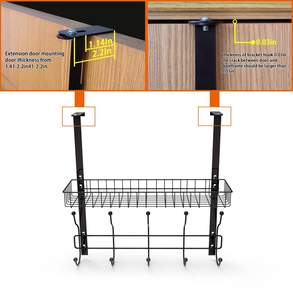 Extension door mounting door thickness from 1.41-2.2in41-2.2in.  
1.14in 2.2in  
0.03in Thickness of bracket hook 0.03in: the crack between door and doorframe should be larger than 0.03in