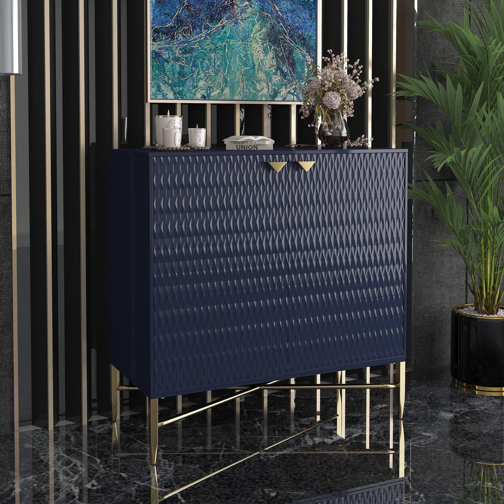 Alt View 7. Boyel Living - 32.8 in. H 2 Door Blue Locker Accent Storage Cabinet with Hardware Stand - Blue.