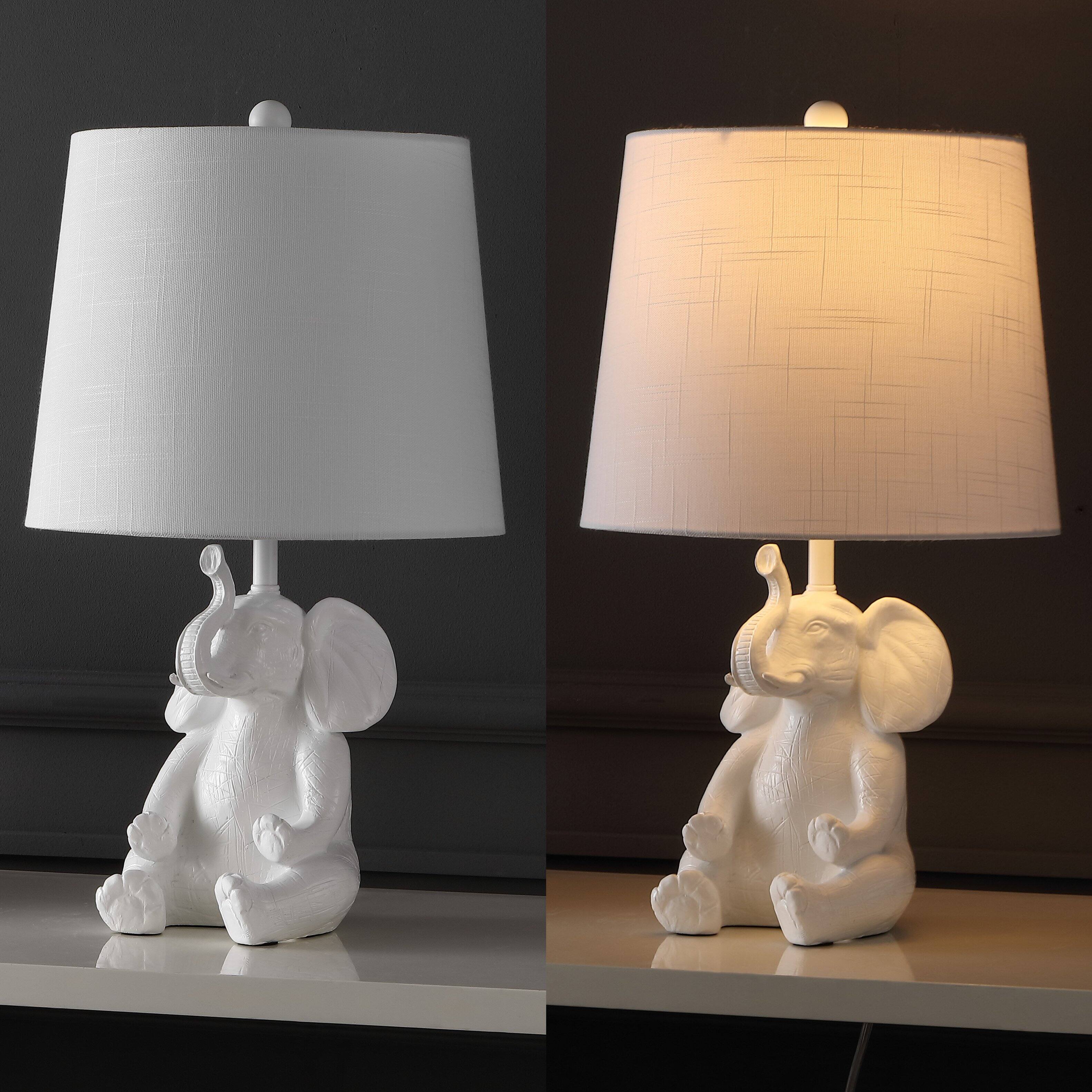 Alt View 4. Jonathan Y - Kairi 21" Modern Shabby Chic Resin/Iron Happy Elephant LED Kids' Table Lamp with Phone Stand, White.